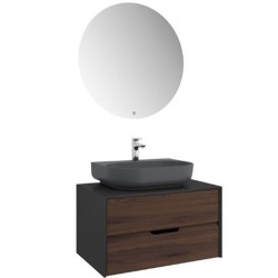 Kale Zero 2.0 80 Cm Set Antrasit Ceviz Banyo Dolabı (Oval Mat Antrasit Armatür Bantlı Lavabo)