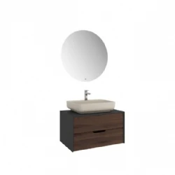 Kale Zero 2.0 80 Cm Antrasit Ceviz Banyo Dolabı (Dörtgen Mat Vizon Armatür Bantlı Lavabo) Hemen Al