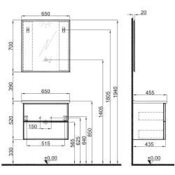 Kale Zeta 65 Cm Mat Antrasit Banyo Dolabı Takımı Hemen Al