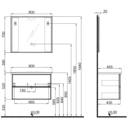 Kale Zeta 80 Cm Mat Antrasit Banyo Dolabı Takımı Hemen Al