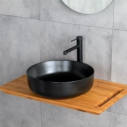 Lena E-W1201MS 44 Cm Mat Siyah Yuvarlak Tezgah Üstü Lavabo Hemen Al