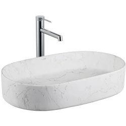 Lena E-W1202M8 60x37 Cm Mat Beyaz Mermer Desenli Tezgah Üstü Lavabo Hemen Al