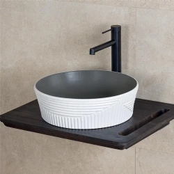 Lena E-W1502MKG 40x40 Cm Mat Koyu Gri-Beyaz Tezgah Üstü Lavabo Hemen Al