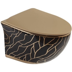 Lena ET-H203AS2 Parlak Altın-Siyah Kanalsız Asma Klozet Takımı