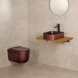 Lena ET-H5110C Mat Bakır Kanalsız Asma Klozet Takımı Hemen Al