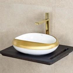Lena EY-4710A 46x38 Cm Parlak Beyaz-Altın Tezgah Üstü Lavabo Hemen Al