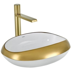 Lena EY-4710A 46x38 Cm Parlak Beyaz-Altın Tezgah Üstü Lavabo