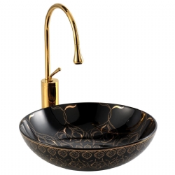 Lena EY-7032S 40 Cm Siyah-Altın Yuvarlak Tezgah Üstü Lavabo