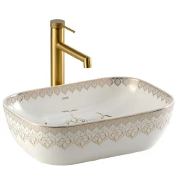 Lena EY-7033 Tezgah Üstü Lavabo Beyaz & Altın