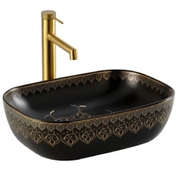 Lena EY-7033S Tezgah Üstü Lavabo Siyah& Altın