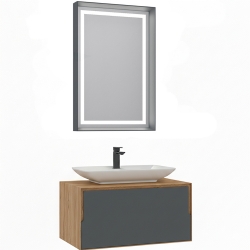 Orka Craft 80 Cm Meşe-Antrasit Banyo Dolabı Takımı - 5003991