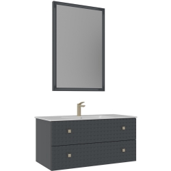 Orka Lipari 100 Cm Mat Antrasit Banyo Dolabı Takımı (Altın Kulp) - 5007307