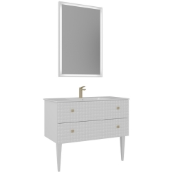 Orka Lipari 100 Cm Mat Beyaz Banyo Dolabı Takımı (Altın Kulp) - 5007342