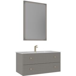 Orka Lipari 100 Cm Mat Vizon Banyo Dolabı Takımı (Altın Kulp) - 5007305