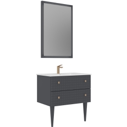 Orka Lipari 80 Cm Mat Antrasit Banyo Dolabı Takımı (Altın Kulp) - 5008995