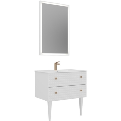 Orka Lipari 80 Cm Mat Beyaz Banyo Dolabı Takımı (Altın Kulp) - 5008993