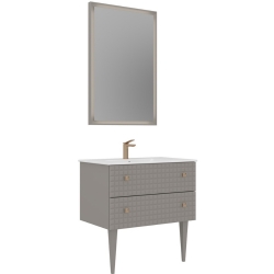 Orka Lipari 80 Cm Mat Vizon Banyo Dolabı Takımı (Altın Kulp) - 5008994