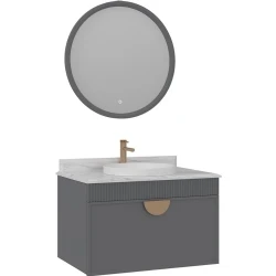Orka Molino 80 Cm Gri Banyo Dolabı Takımı (Altın Kulp) Hemen Al