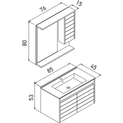 Orka Serra 85 Cm Antrasit-Navaro Banyo Dolabı Takımı Hemen Al