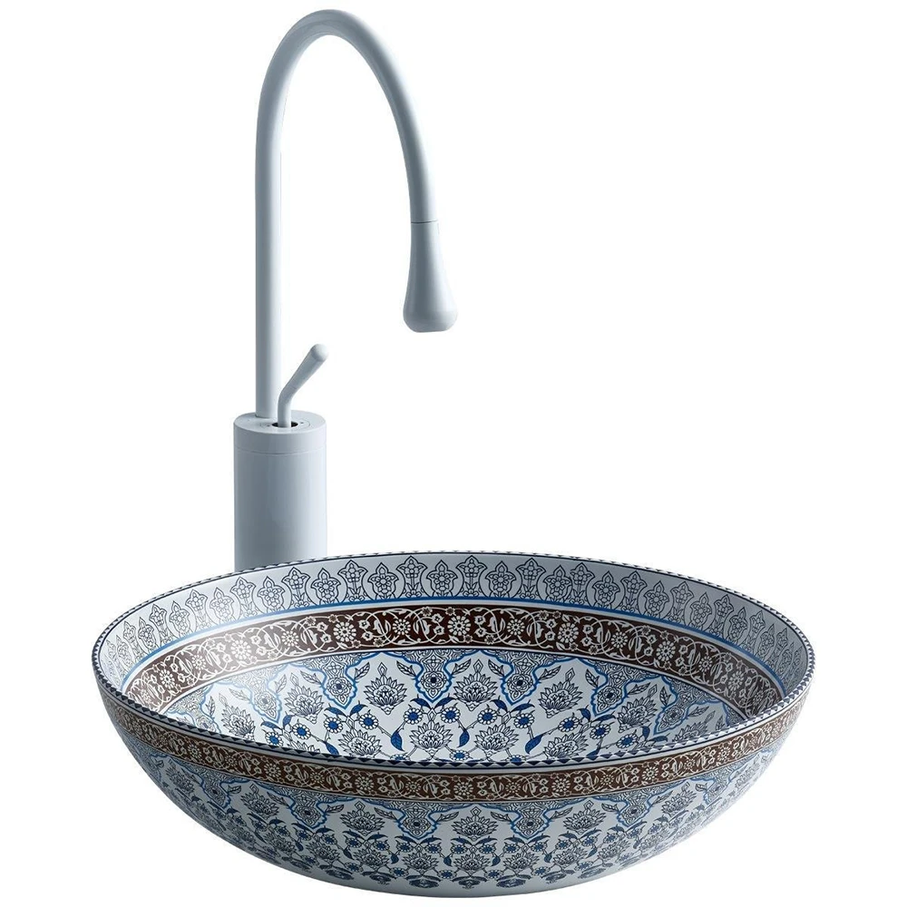 Lena EY-7029 40 Cm Mavi Yuvarlak Tezgah Üstü Lavabo