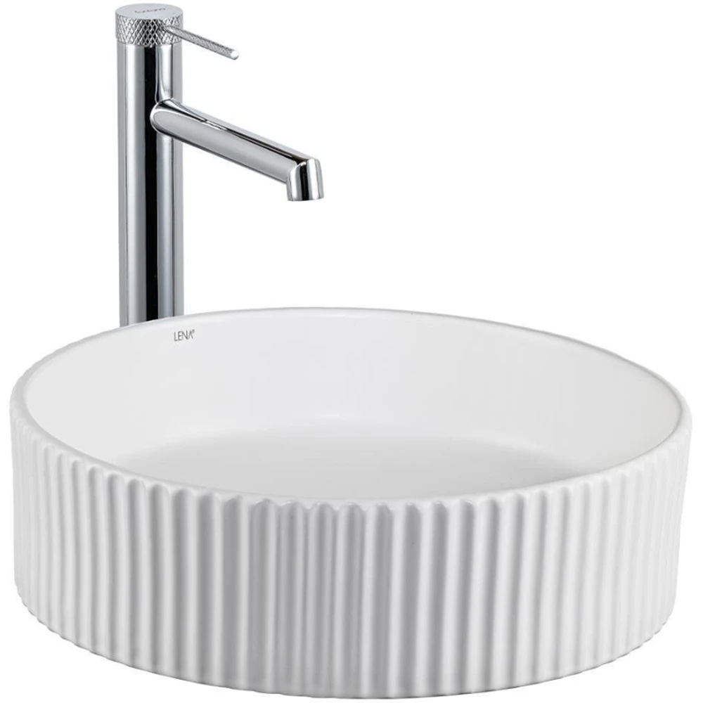 Lena E-W1001MB 40 Cm Yuvarlak Mat Beyaz Tezgah Üstü Lavabo