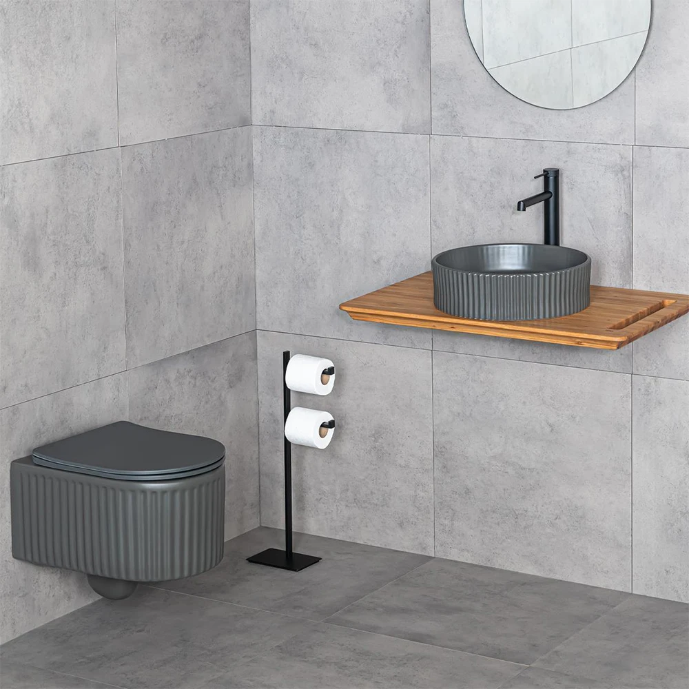 Lena E-W1001MF 40 Cm Yuvarlak Mat Füme Tezgah Üstü Lavabo 2