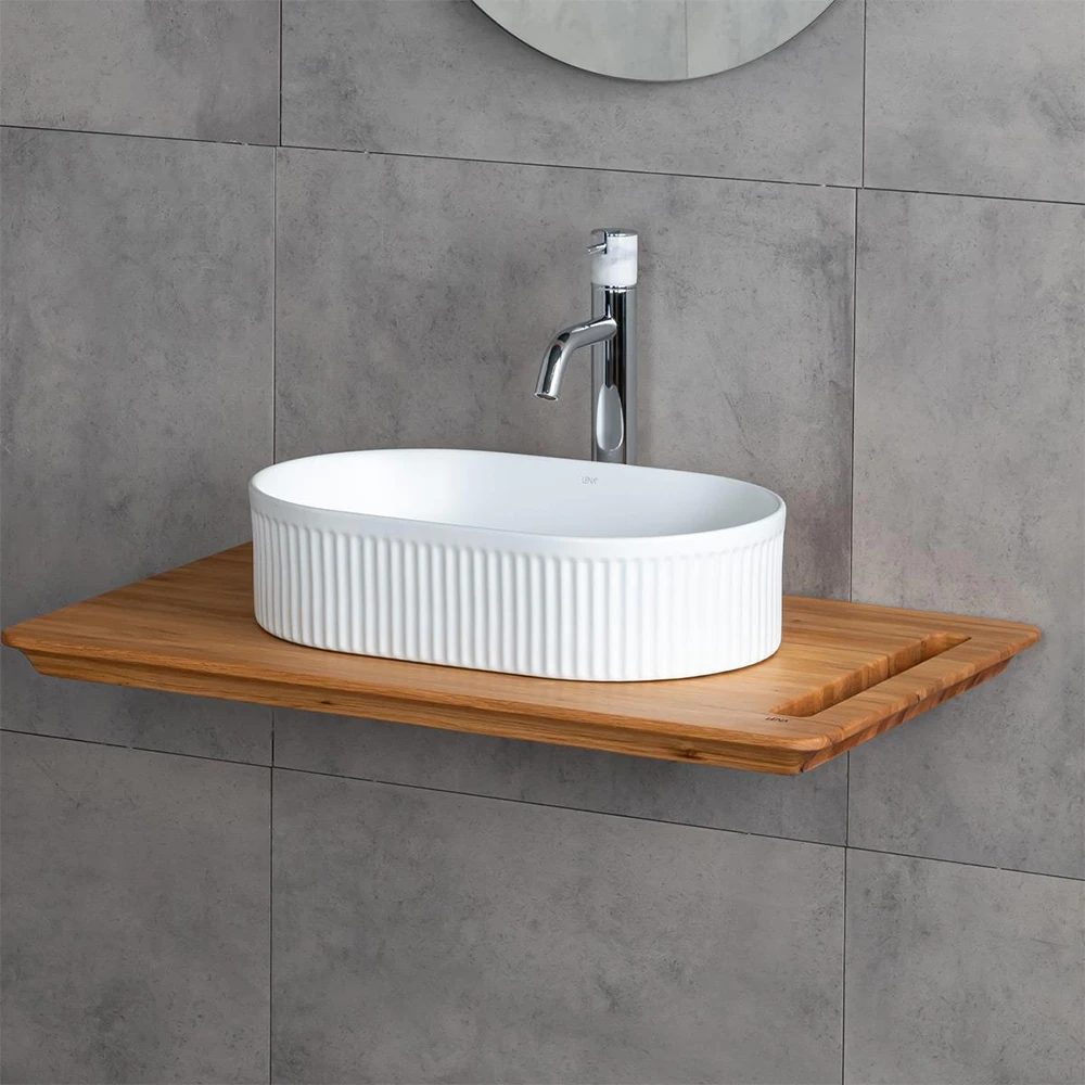 Lena E-W1002MB 49x31 Cm Mat Beyaz Tezgah Üstü Lavabo 2