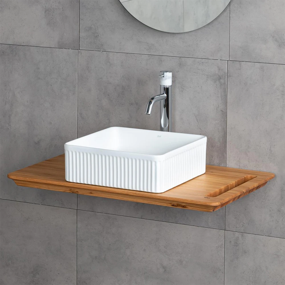 Lena E-W1003MB 37 Cm Kare Mat Beyaz Tezgah Üstü Lavabo 2