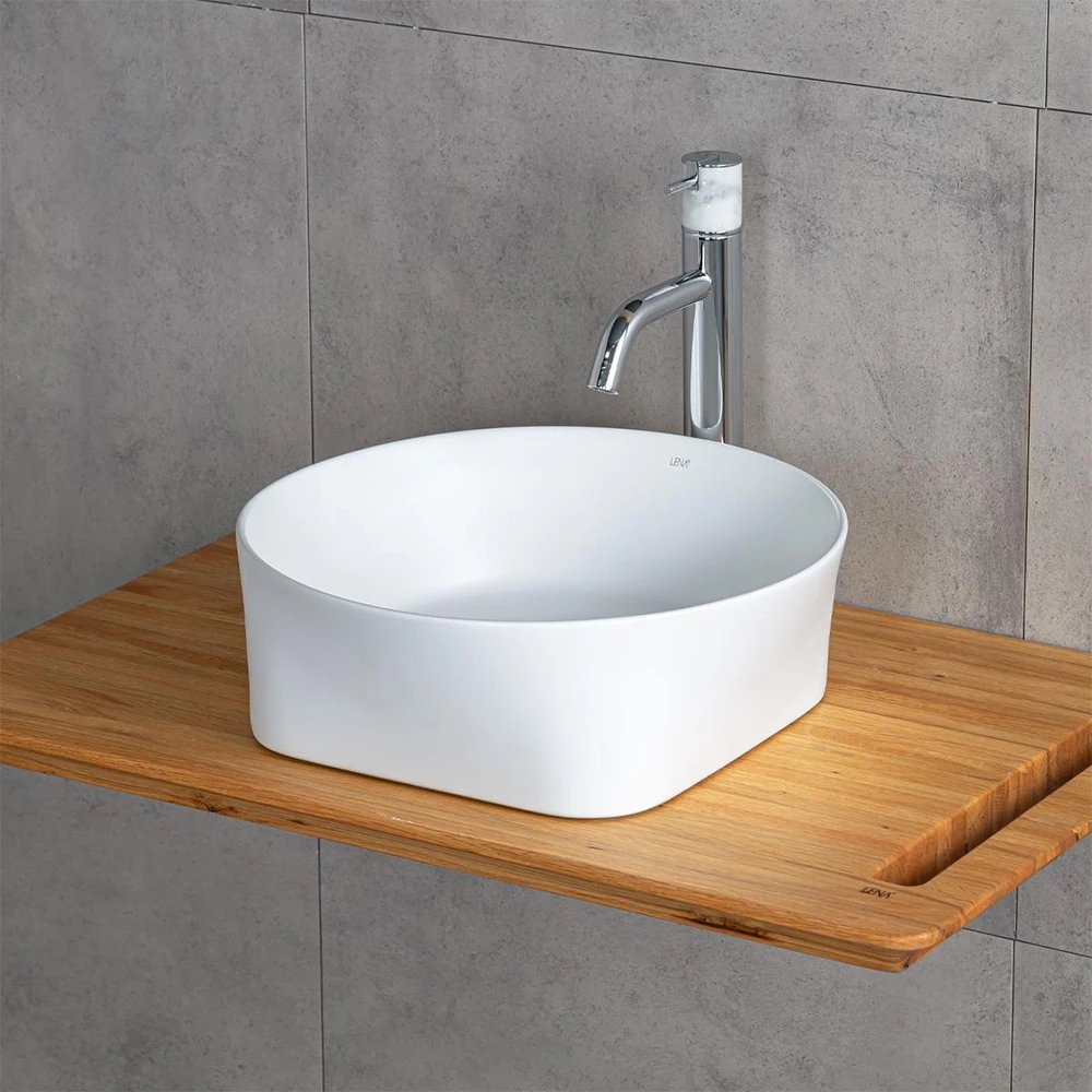 Lena E-W1050MB 40x40 Cm Mat Beyaz Tezgah Üstü Lavabo 2