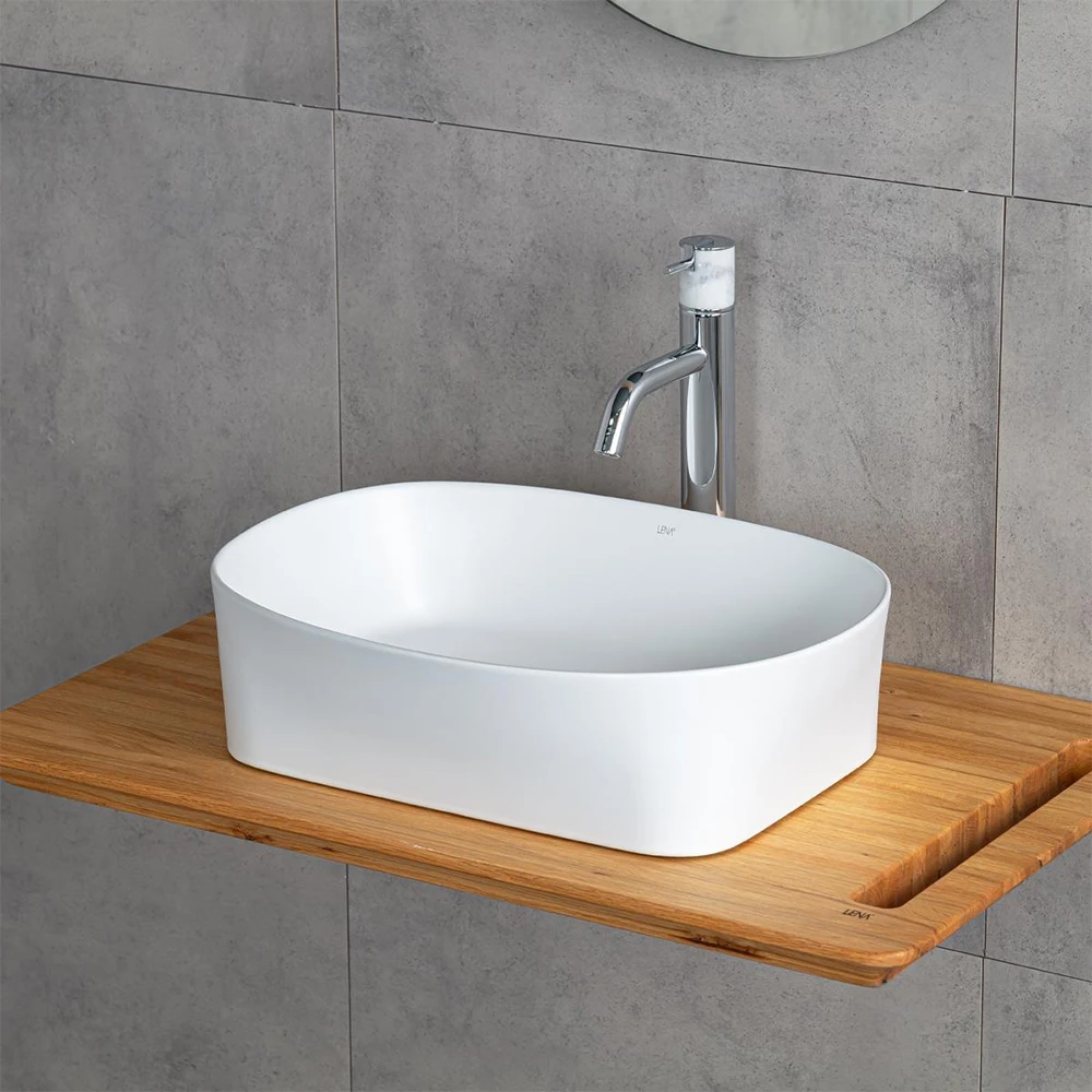 Lena E-W1051MB 50x36 Cm Mat Beyaz Tezgah Üstü Lavabo 2