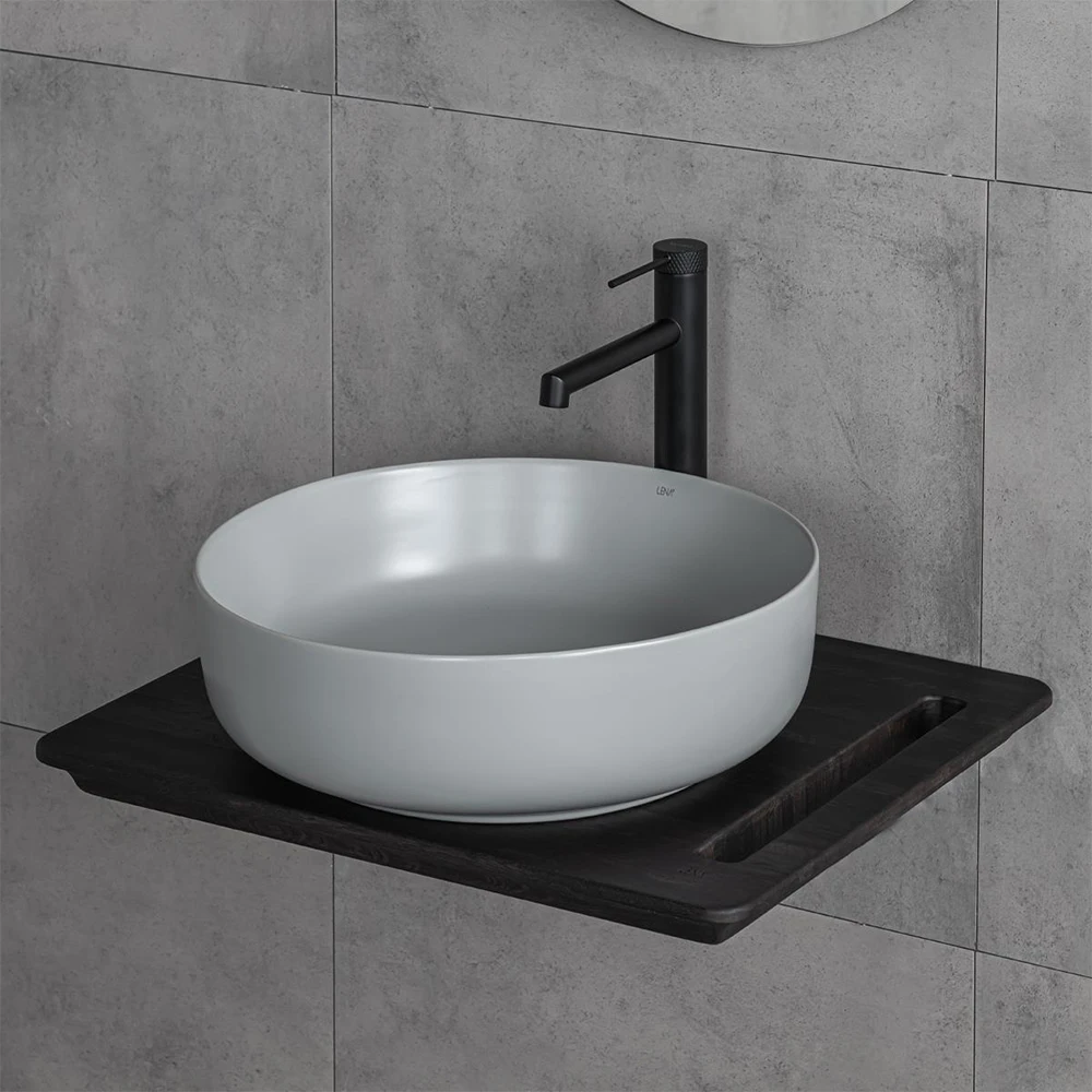 Lena E-W1201MG 44 Cm Mat Gri Yuvarlak Tezgah Üstü Lavabo 2