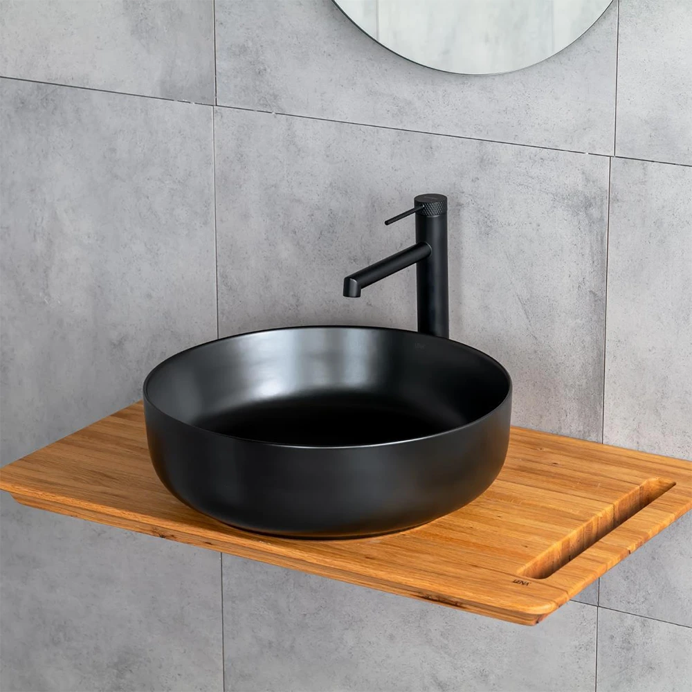 Lena E-W1201MS 44 Cm Mat Siyah Yuvarlak Tezgah Üstü Lavabo 2