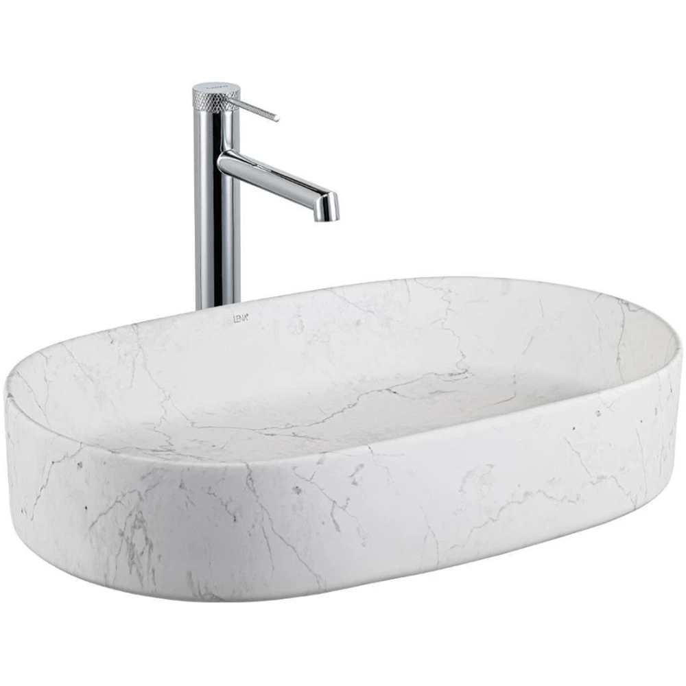 Lena E-W1202M8 60x37 Cm Mat Beyaz Mermer Desenli Tezgah Üstü Lavabo
