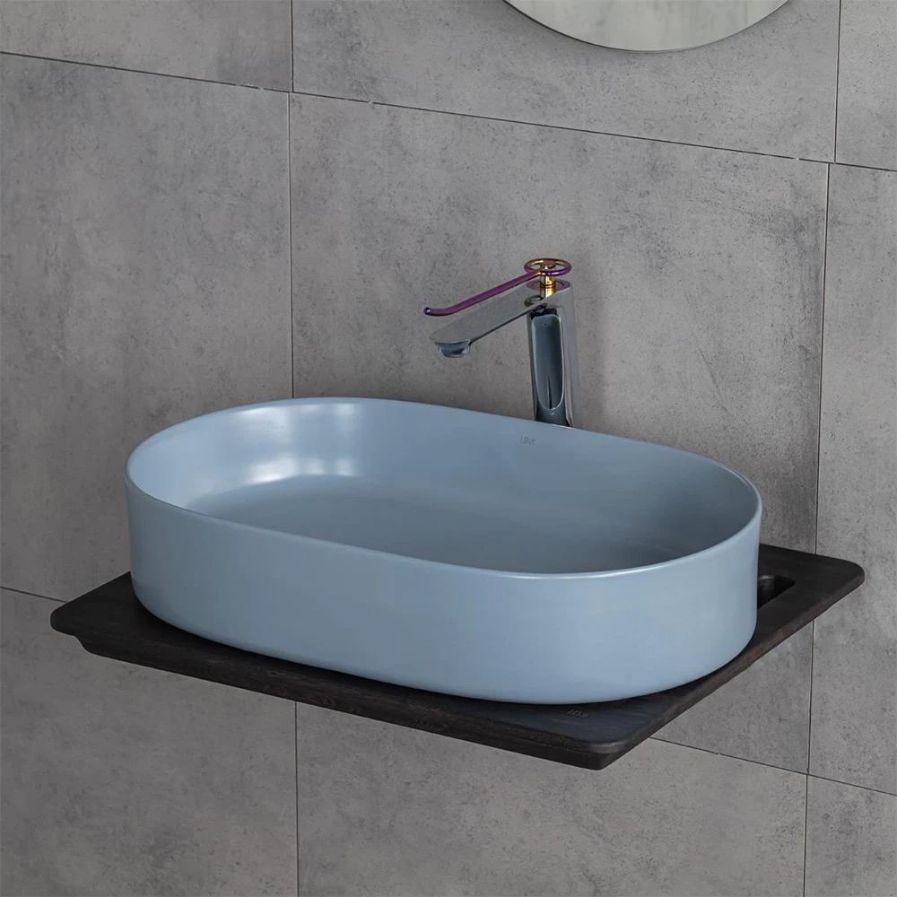 Lena E-W1202MM 60x37 Cm Mat Mavi Tezgah Üstü Lavabo 2