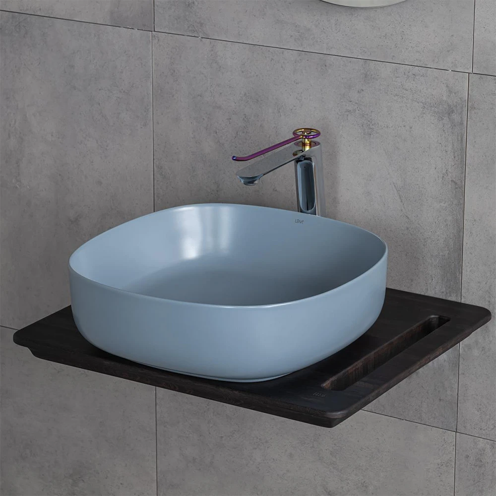 Lena E-W1203MM 44 Cm Mat Mavi Kare Tezgah Üstü Lavabo 2