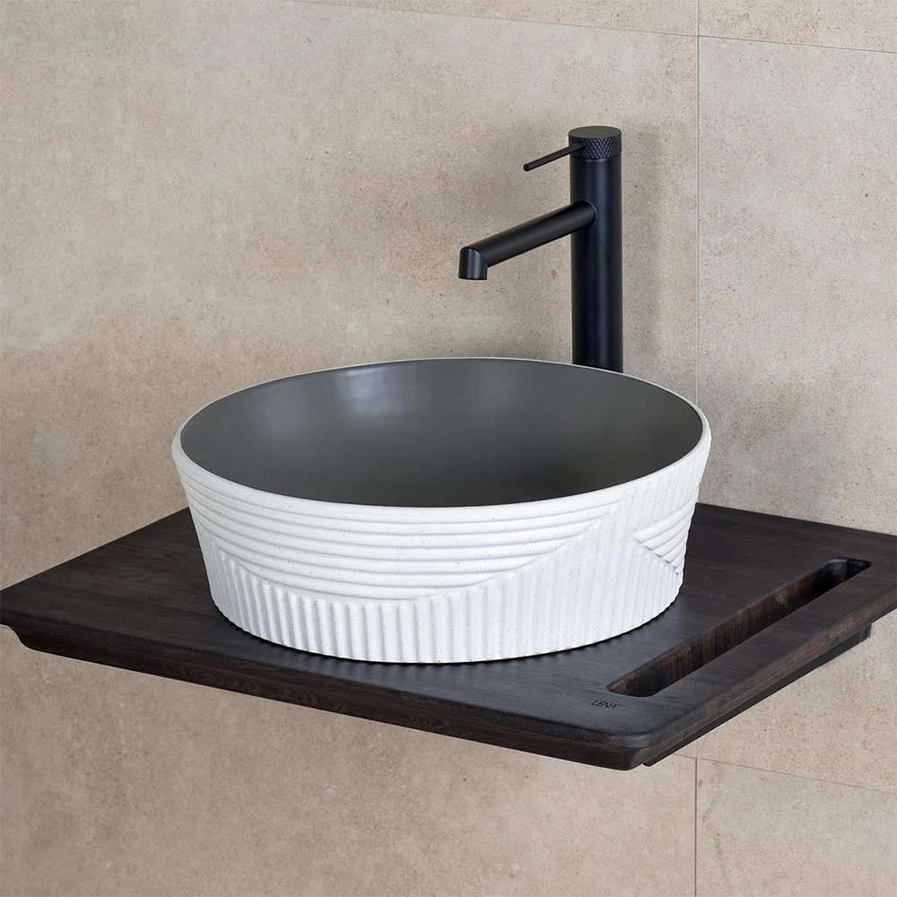 Lena E-W1502MKG 40x40 Cm Mat Koyu Gri-Beyaz Tezgah Üstü Lavabo 2
