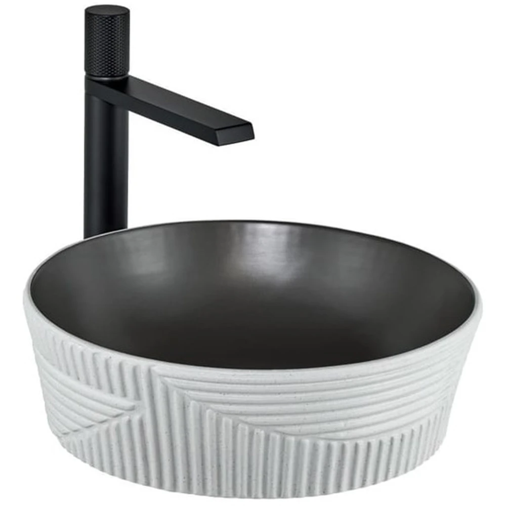 Lena E-W1502MKG 40x40 Cm Mat Koyu Gri-Beyaz Tezgah Üstü Lavabo