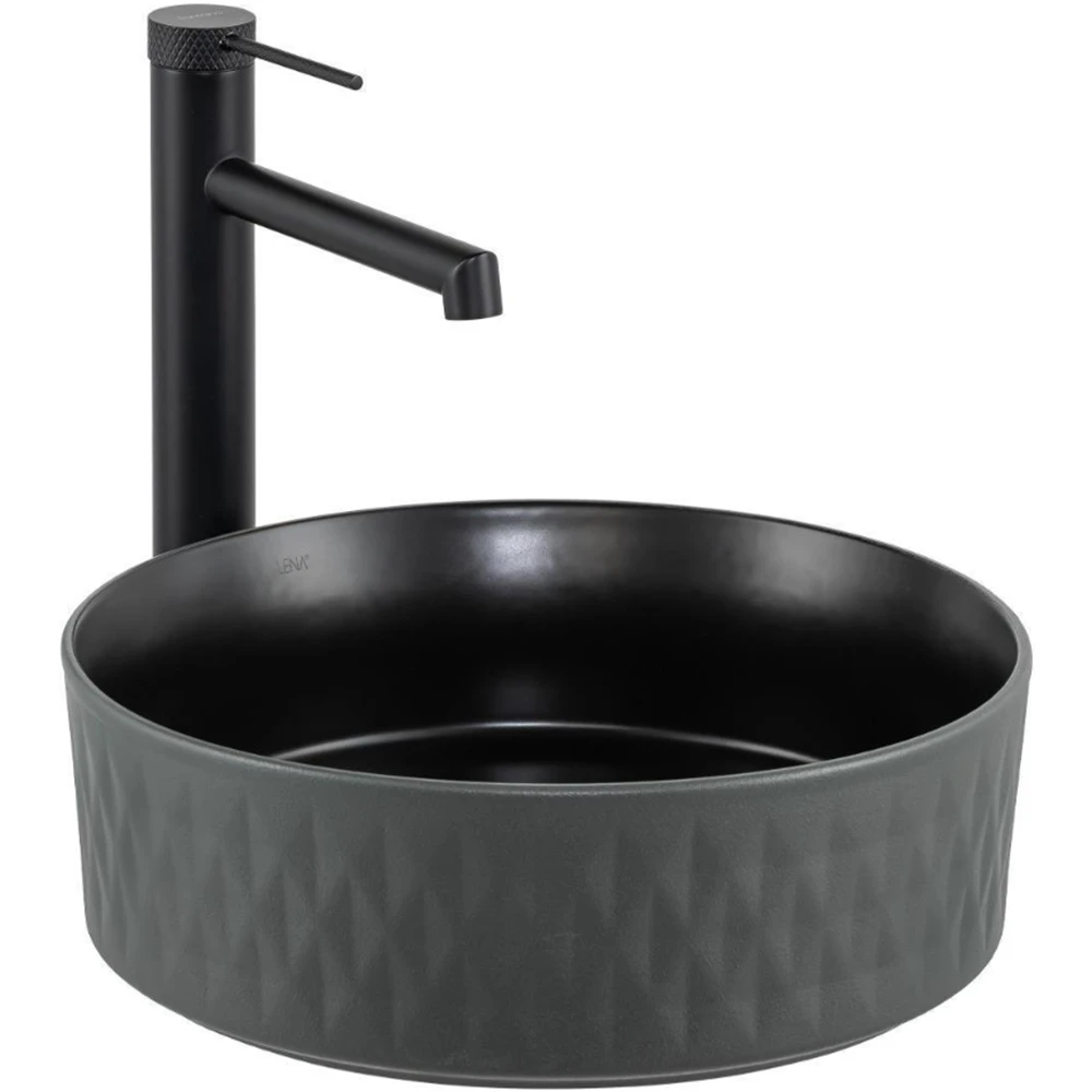 Lena E-W5001GS 36 Cm Mat Gri-Siyah Yuvarlak Tezgah Üstü Lavabo