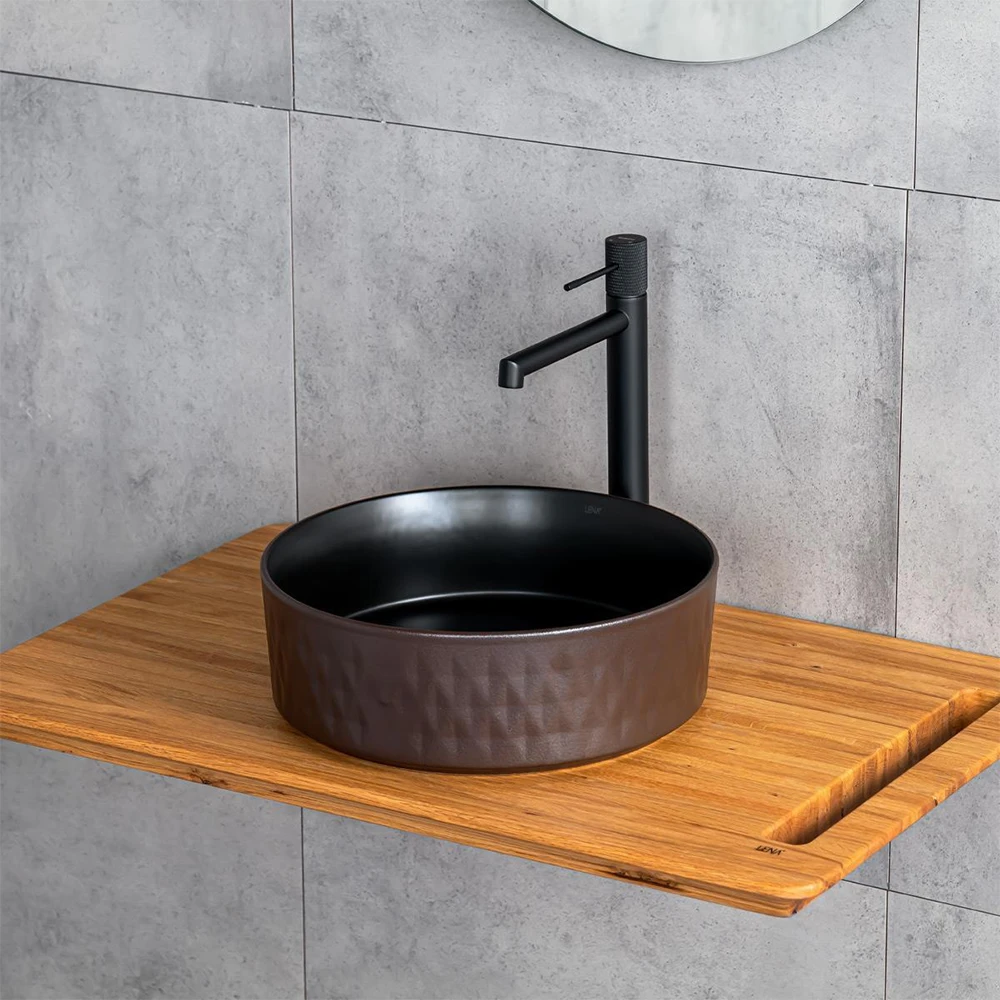Lena E-W5001KS 36 Cm Mat Kahve-Siyah Yuvarlak Tezgah Üstü Lavabo 2