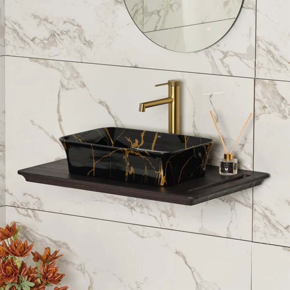 Lena EH-4680M7 Siyah-Altın Tezgah Üstü Lavabo 2