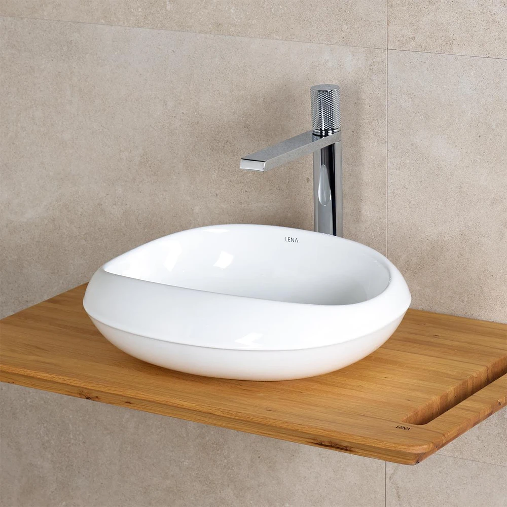 Lena EY-4710 46x38 Cm Parlak Beyaz Tezgah Üstü Lavabo 2