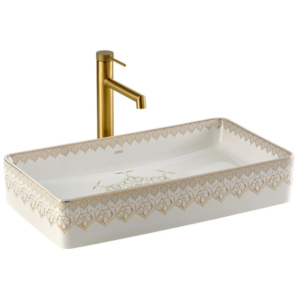 Lena EY-7034 Beyaz-Altın Tezgah Üstü Lavabo