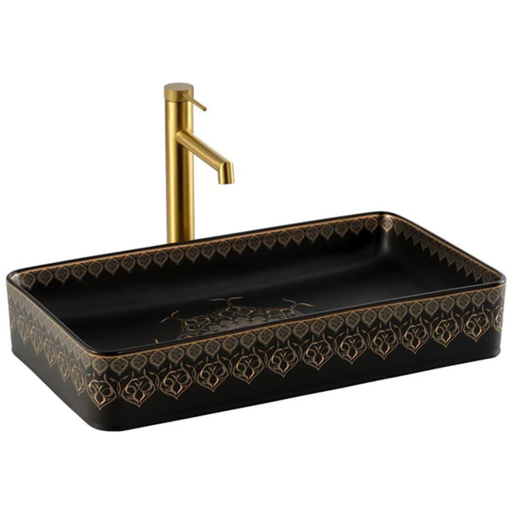 Lena EY-7034S Siyah-Altın Tezgah Üstü Lavabo