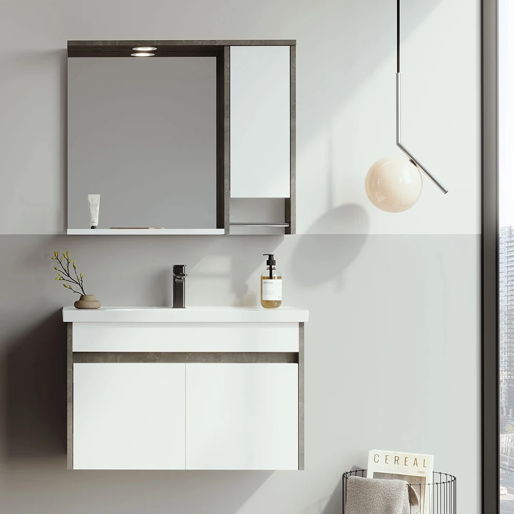 Orka Aydos 85 Cm Retro Gümüş Banyo Dolabı Takımı 2