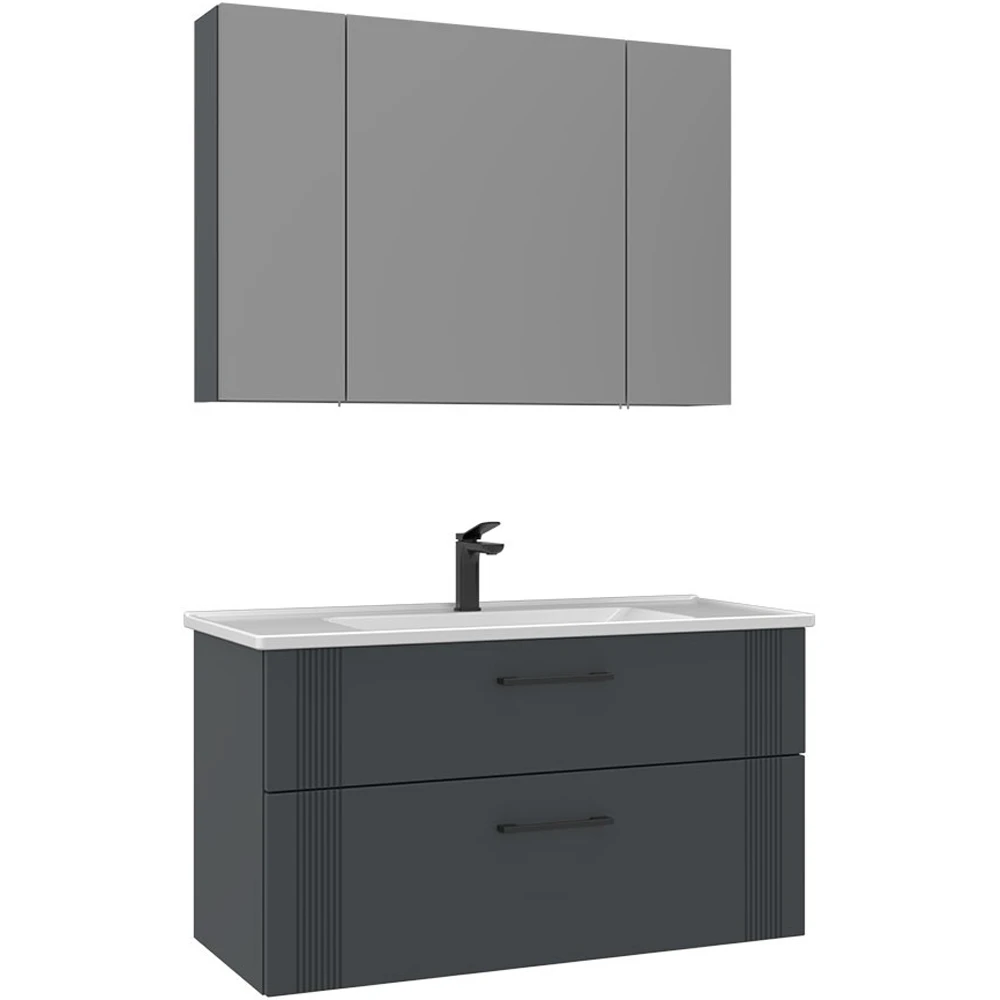 Orka Bari 100 Cm Mat Antrasit Banyo Dolabı Takımı - 5006595