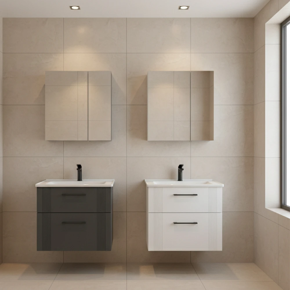 Orka Bari 65 Cm Mat Beyaz Banyo Dolabı Takımı - 5006584 2