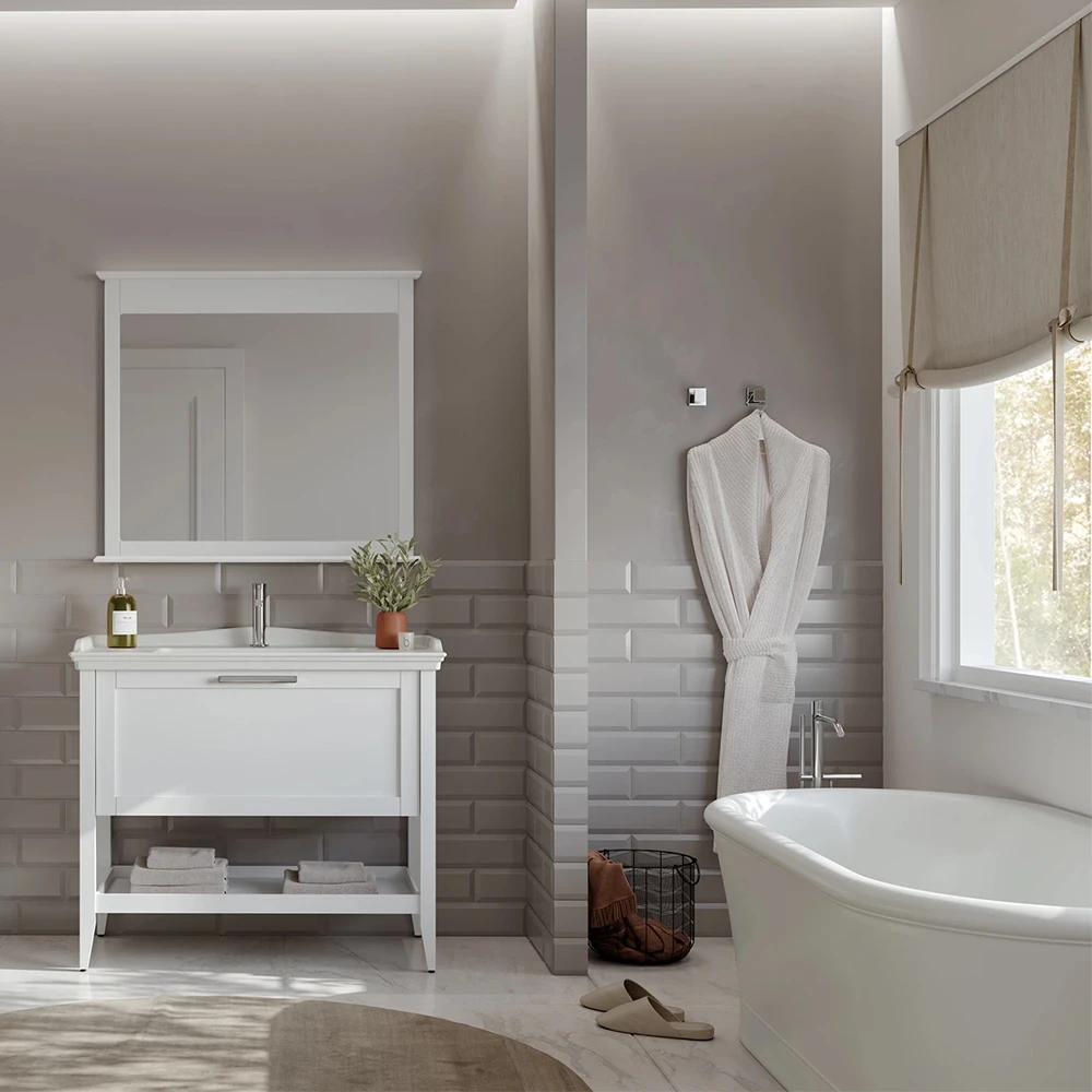 Orka Bastle 100 Cm Mat Beyaz Banyo Dolabı Takımı 2
