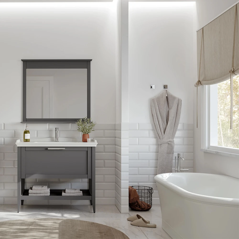 Orka Bastle 100 Cm Mat Gri Banyo Dolabı Takımı 2