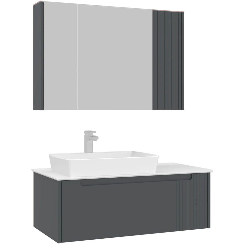 Orka Biella 100 Cm Mat Antrasit Banyo Dolabı Takımı - 5009888