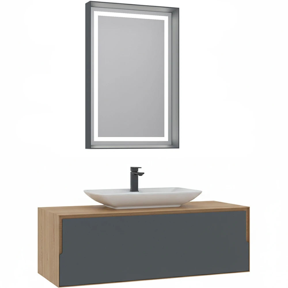 Orka Craft 120 Cm Meşe-Antrasit Banyo Dolabı Takımı - 5003433